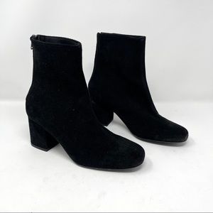 Free People Black Suede Cecile Block Heel Booties